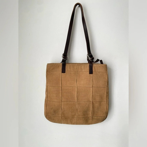 Vintage Ralph Lauren Bag Corduroy Patchwork Purse Tan Y2k - Picture 1 of 11
